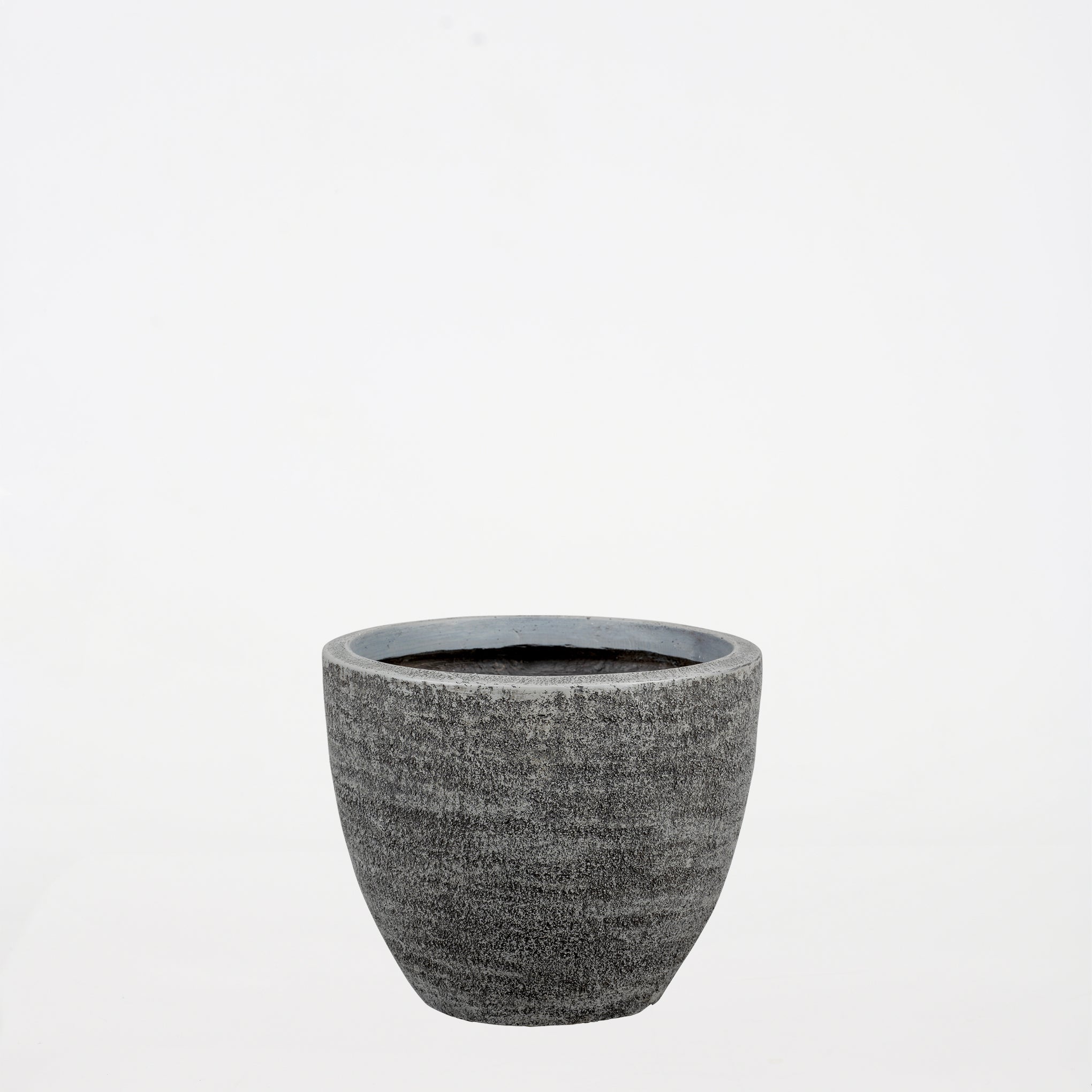Round Textured Cement Planter - Grey